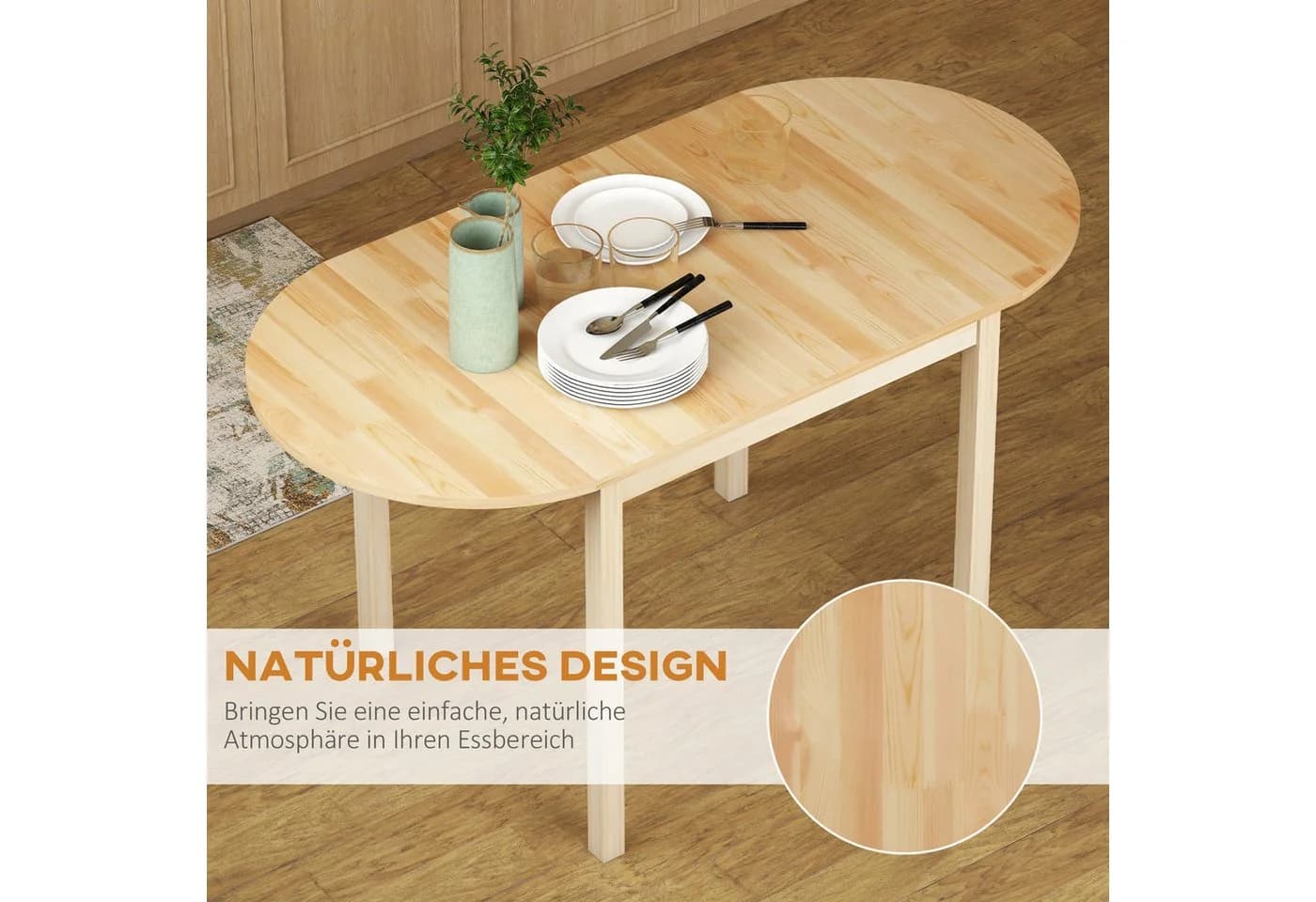 HOMCOM Klapptisch Kiefernholz Drop-Leaf Design für 6 Personen - Bild 4