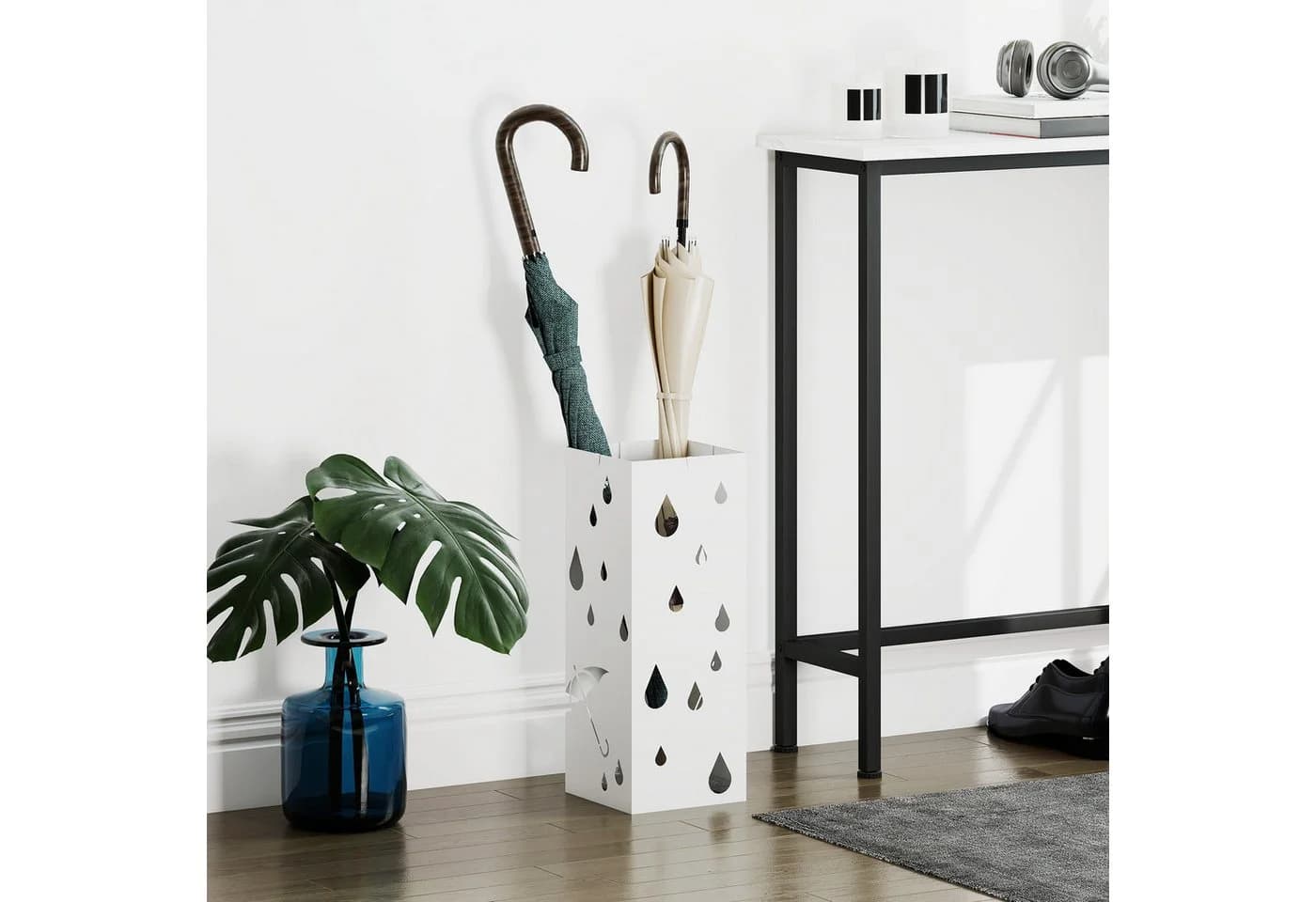 HOMCOM Schirmständer Regenschirmkorb mit 4 Haken, Wasserauffangschale - Bild 2