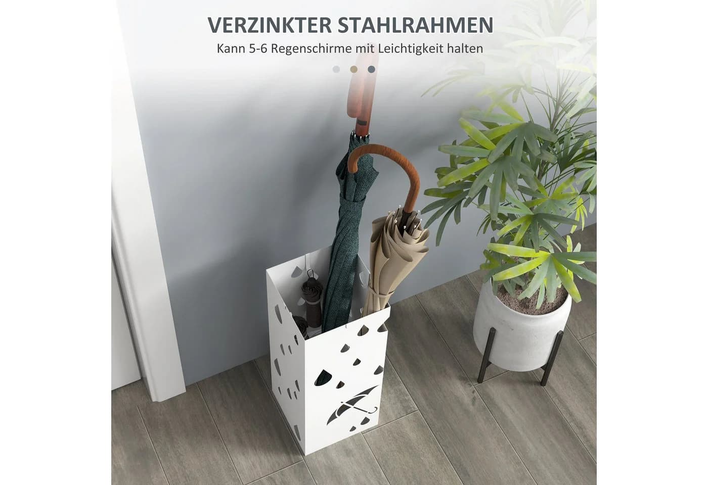 HOMCOM Schirmständer Regenschirmkorb mit 4 Haken, Wasserauffangschale - Bild 4