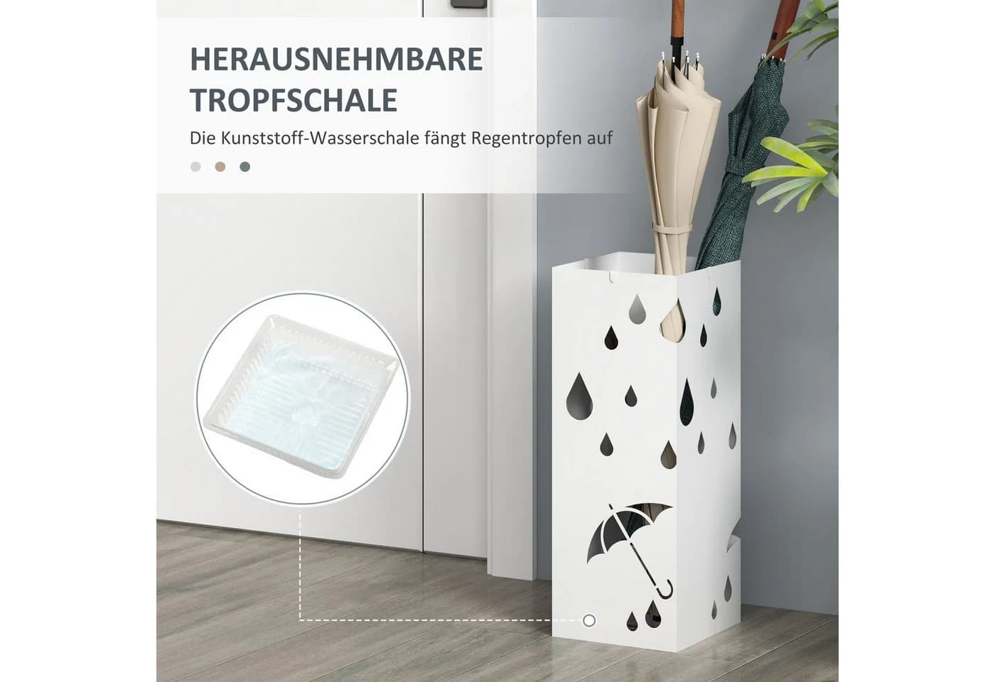 HOMCOM Schirmständer Regenschirmkorb mit 4 Haken, Wasserauffangschale - Bild 5
