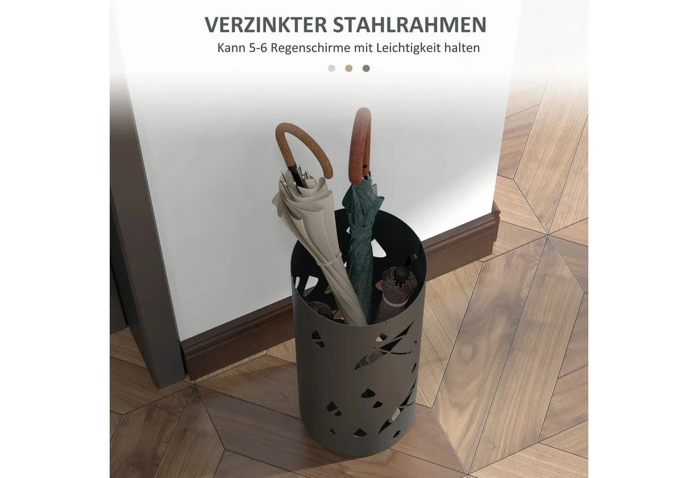 HOMCOM Schirmständer Dunkelgrau mit 4 Haken und Tropfschale - Bild 4