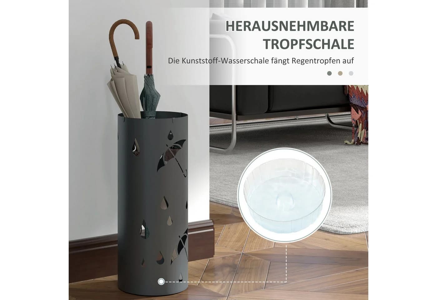HOMCOM Schirmständer Dunkelgrau mit 4 Haken und Tropfschale - Bild 5