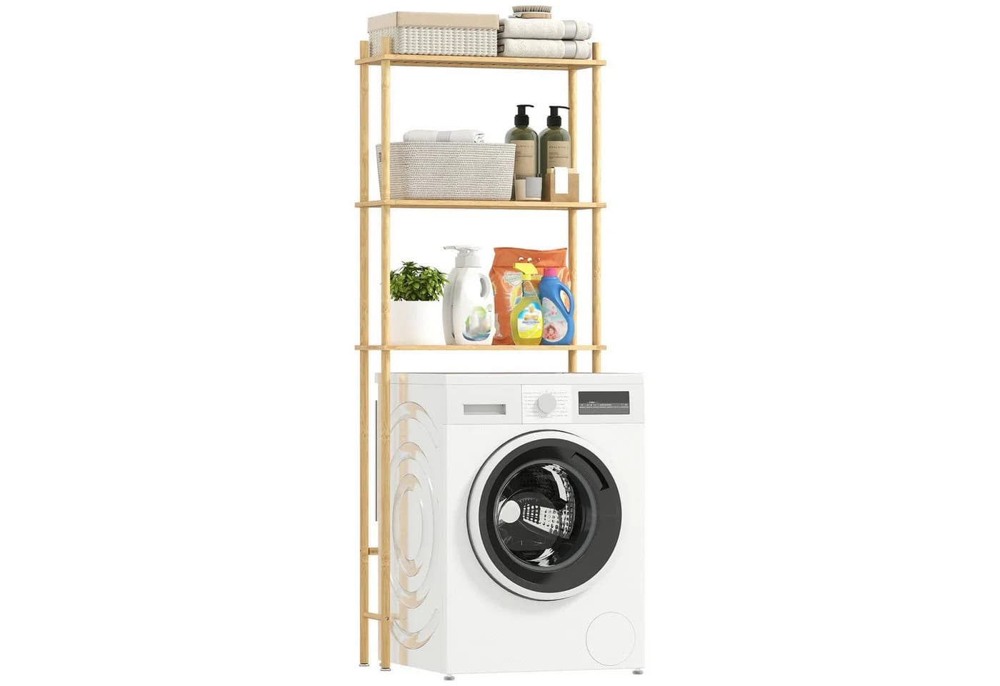 HOMCOM Badregal Bambus 3 Ebenen Umkippschutz Naturholz