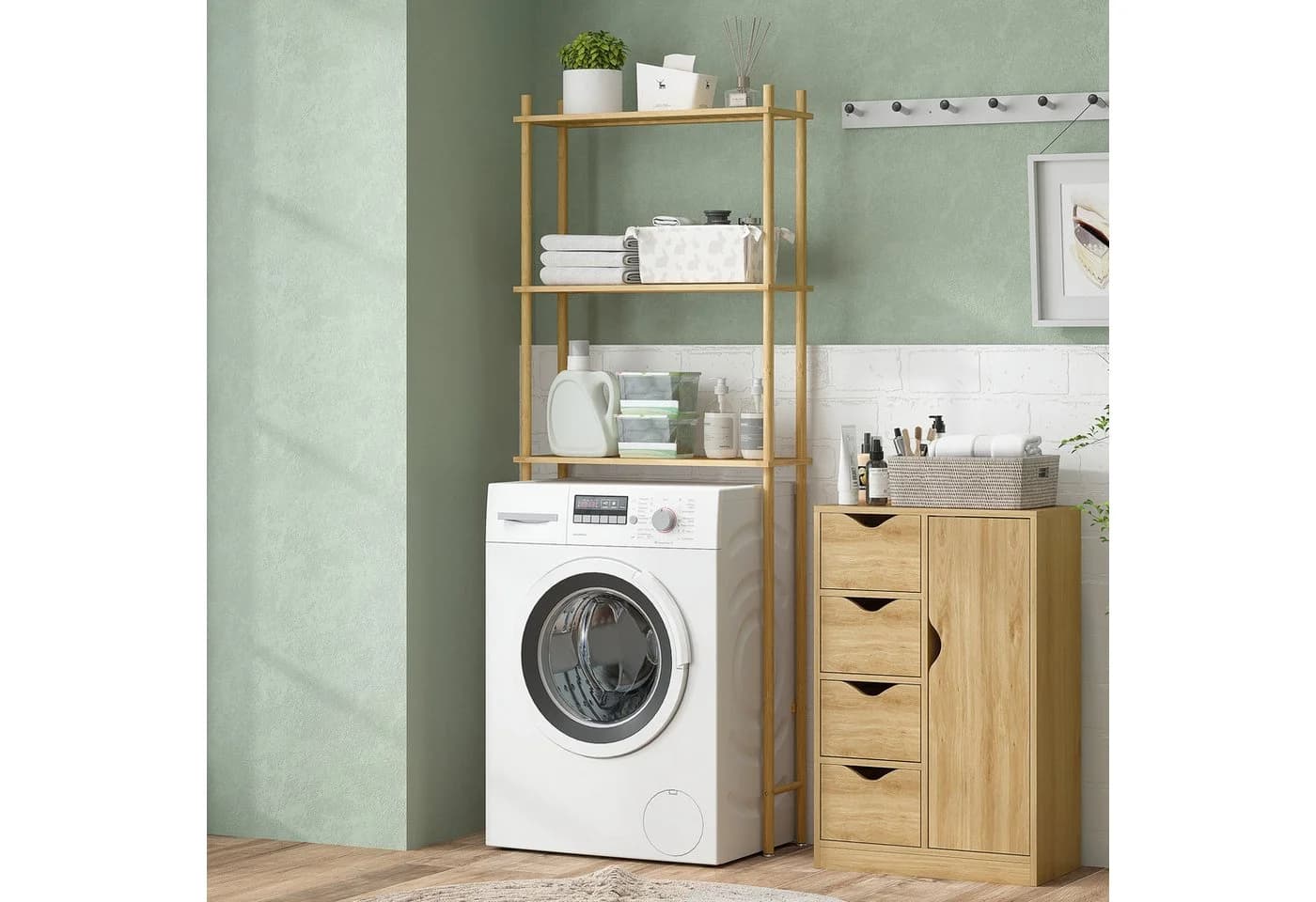 HOMCOM Badregal Bambus 3 Ebenen Umkippschutz Naturholz - Bild 2