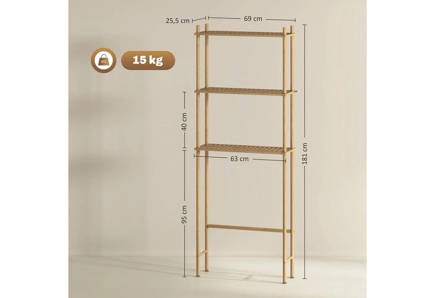 HOMCOM Badregal Bambus 3 Ebenen Umkippschutz Naturholz - Bild 3