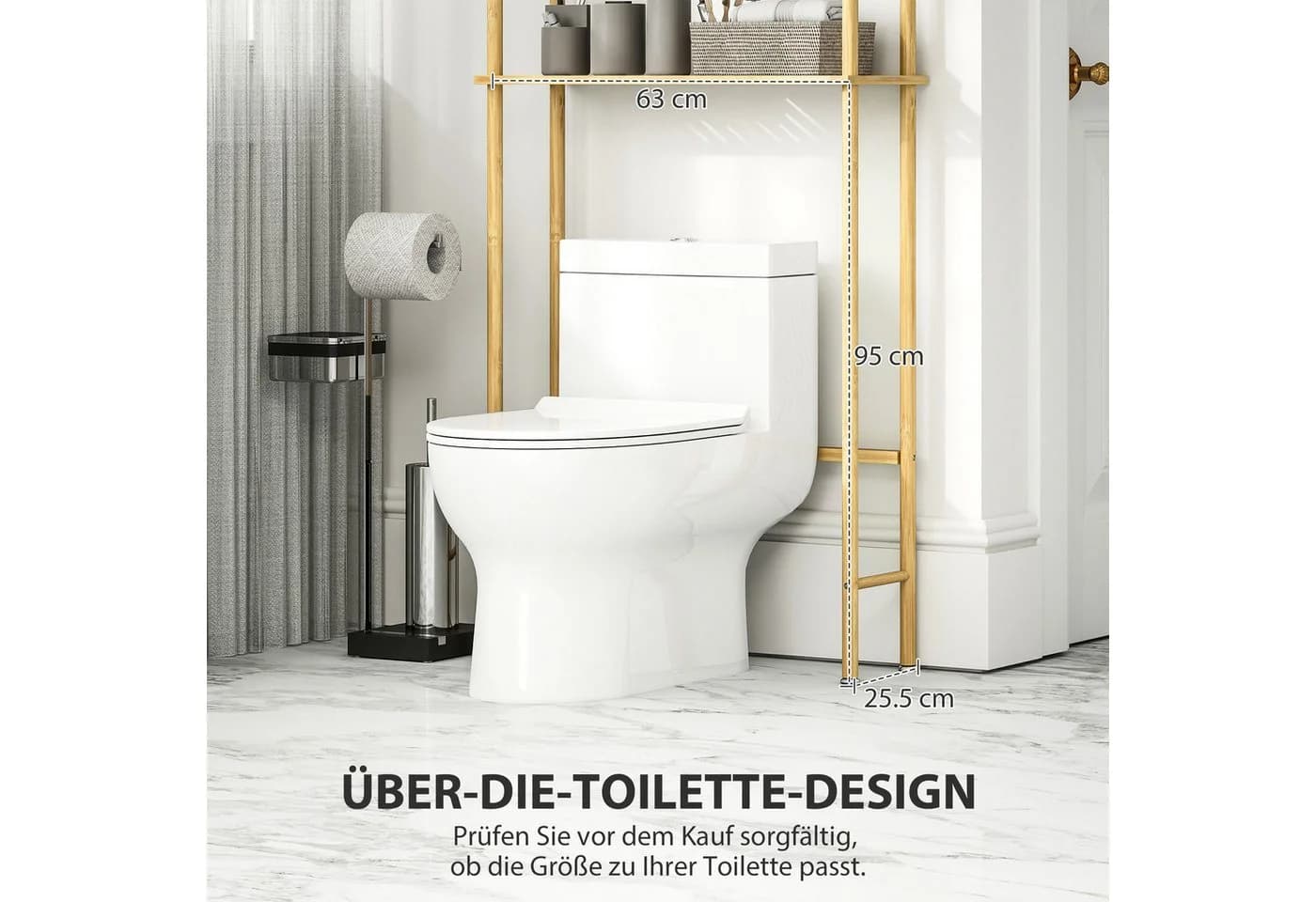 HOMCOM Badregal Bambus 3 Ebenen Umkippschutz Naturholz - Bild 4