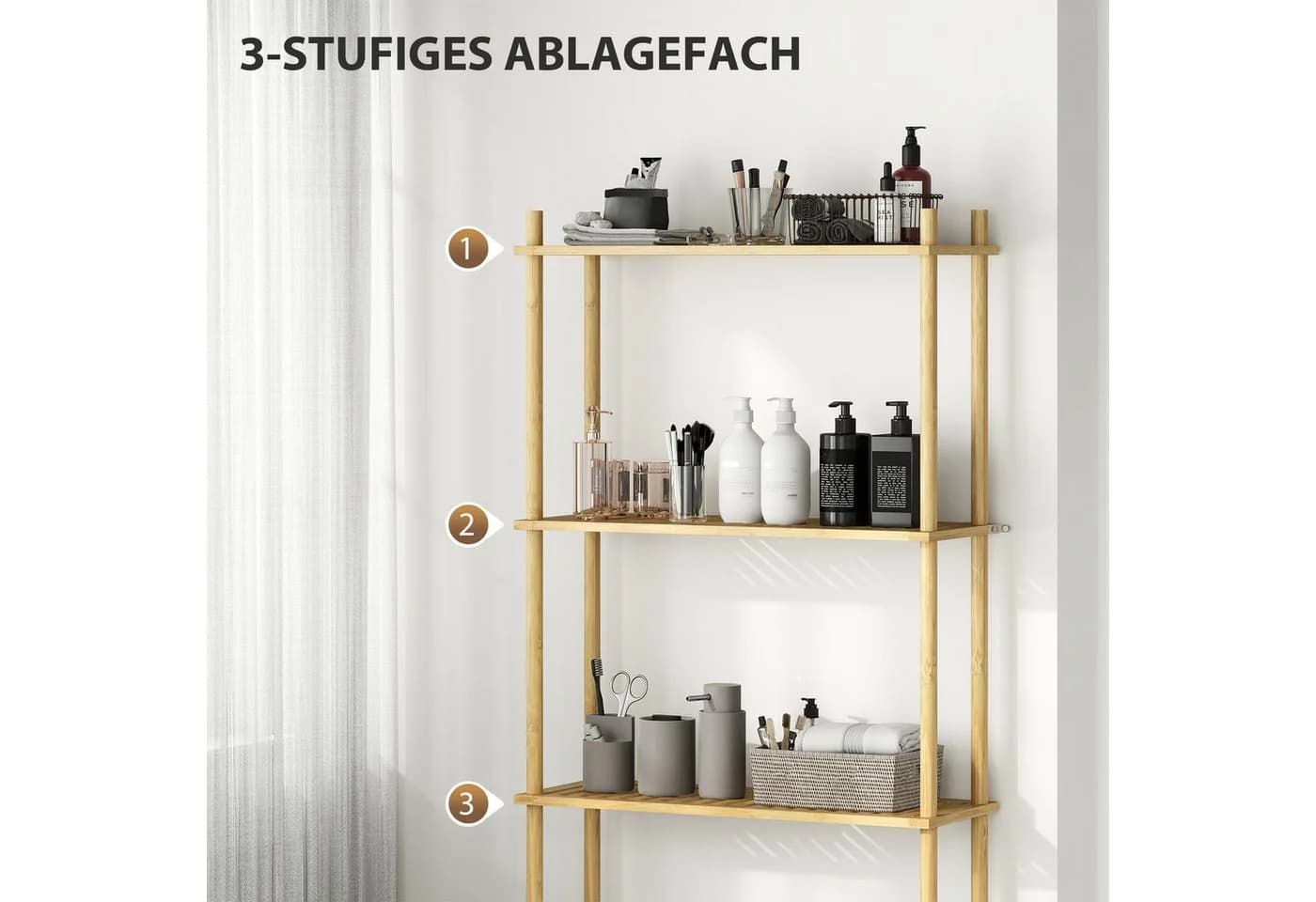 HOMCOM Badregal Bambus 3 Ebenen Umkippschutz Naturholz - Bild 5