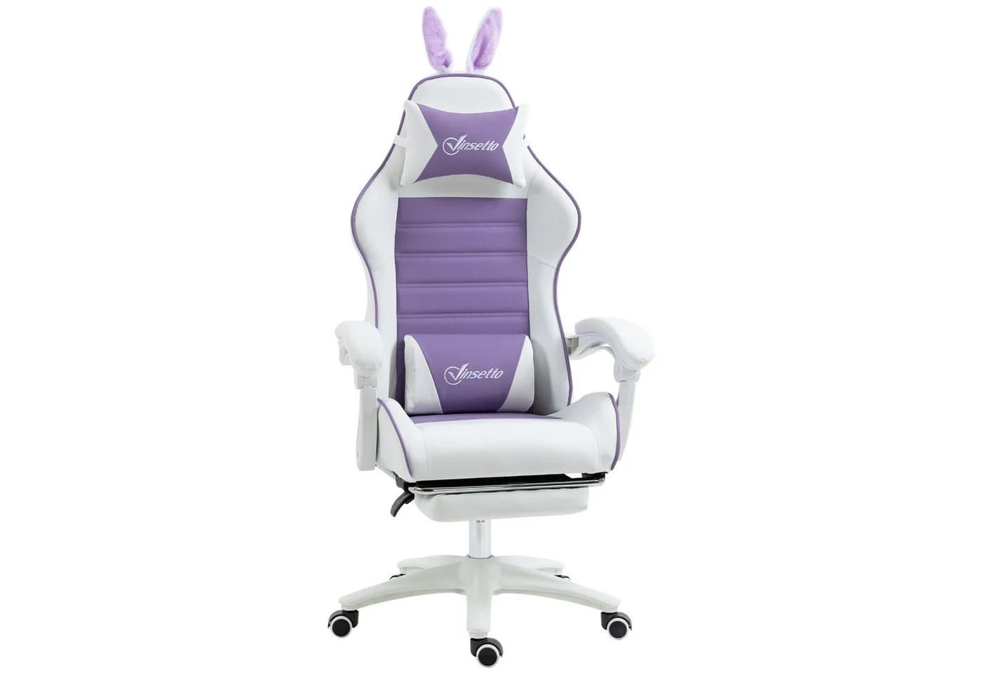 Vinsetto Gaming-Stuhl mit Lendenwirbelstütze, Fußstütze, Hasenohren, Kopfkissen, Violett