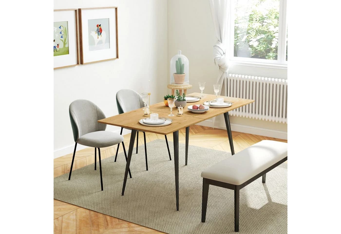 HOMCOM Ausziehbarer Esstisch Natur MDF Stahlbeine - Bild 2