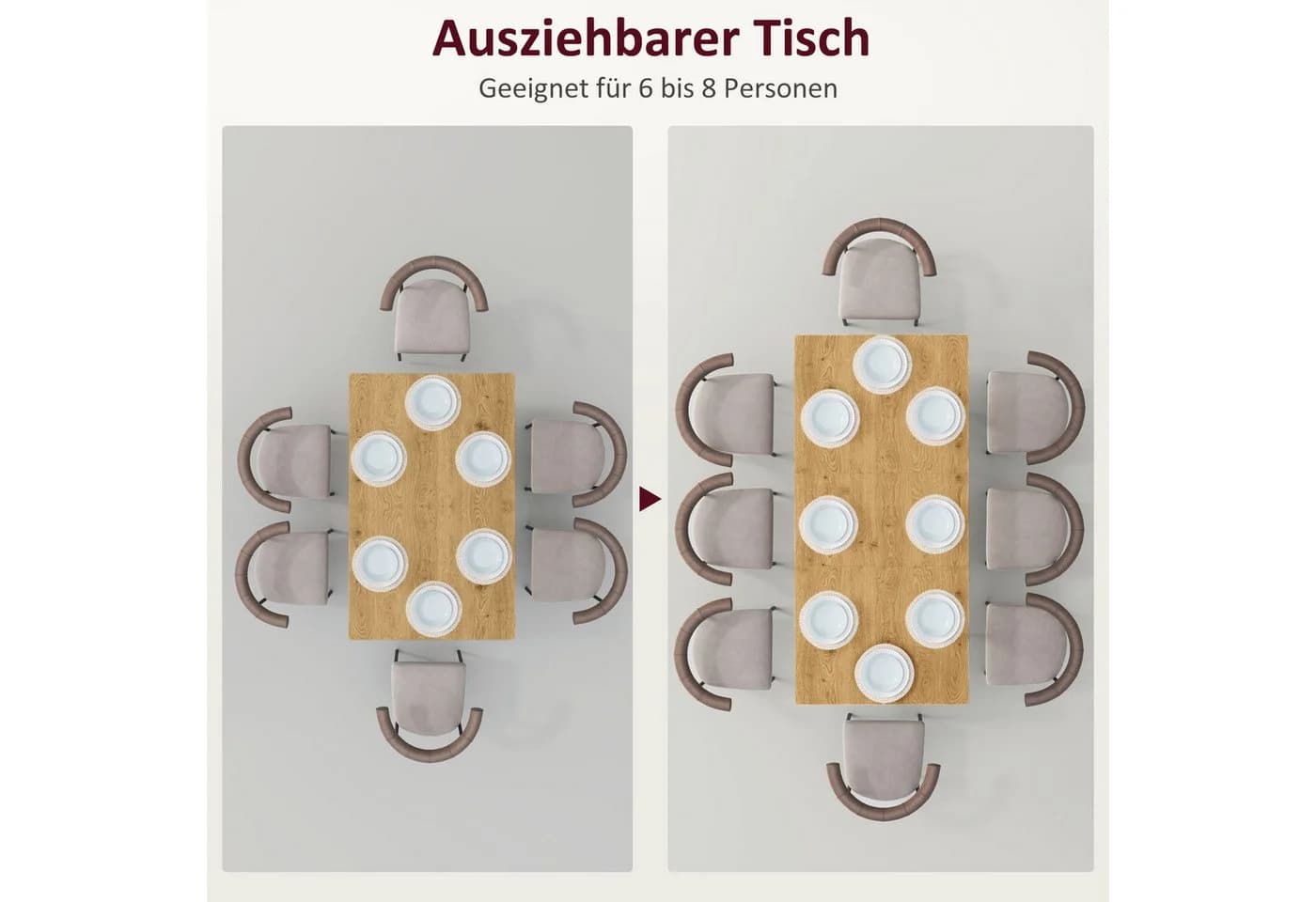 HOMCOM Ausziehbarer Esstisch Natur MDF Stahlbeine - Bild 4