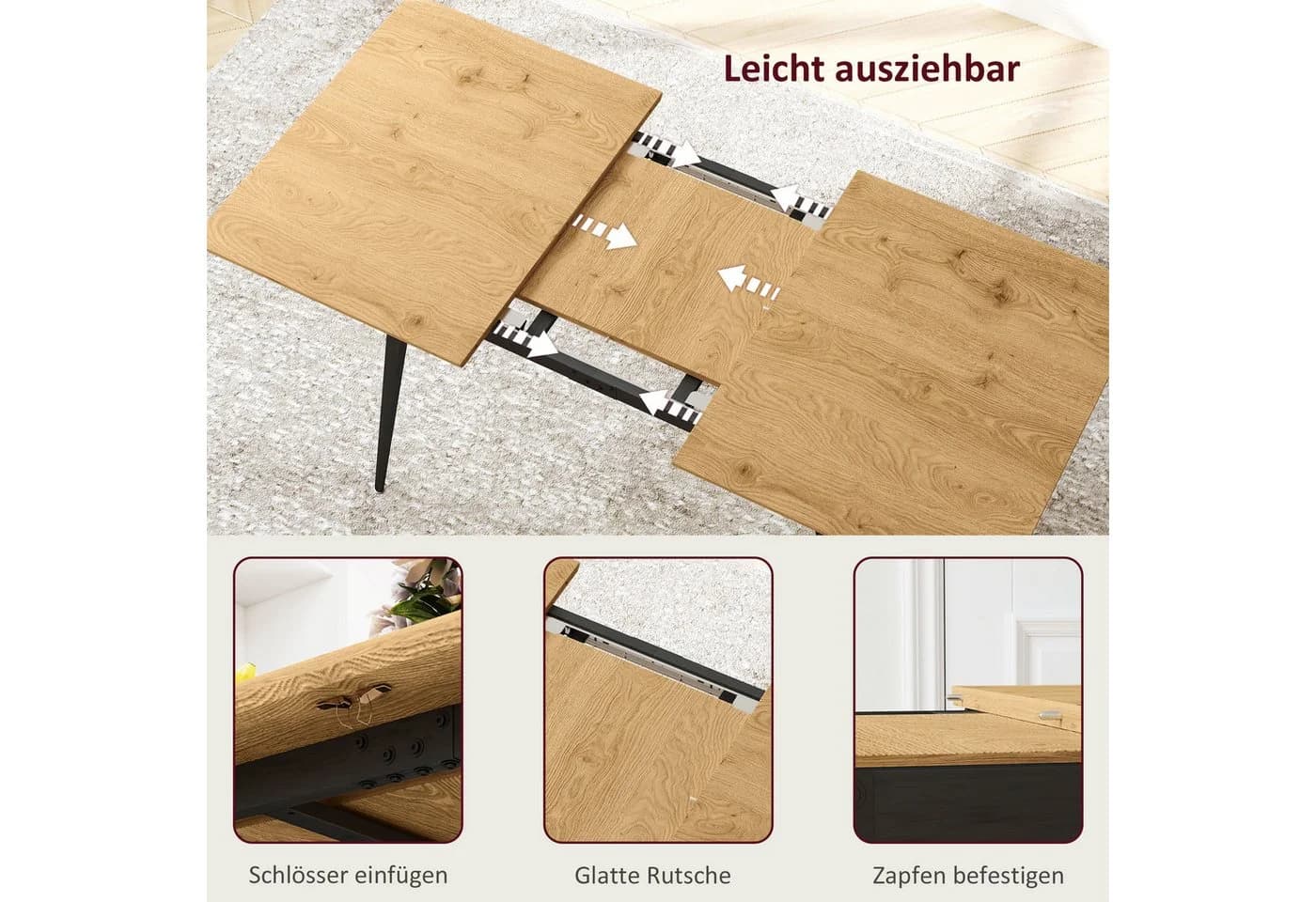 HOMCOM Ausziehbarer Esstisch Natur MDF Stahlbeine - Bild 5
