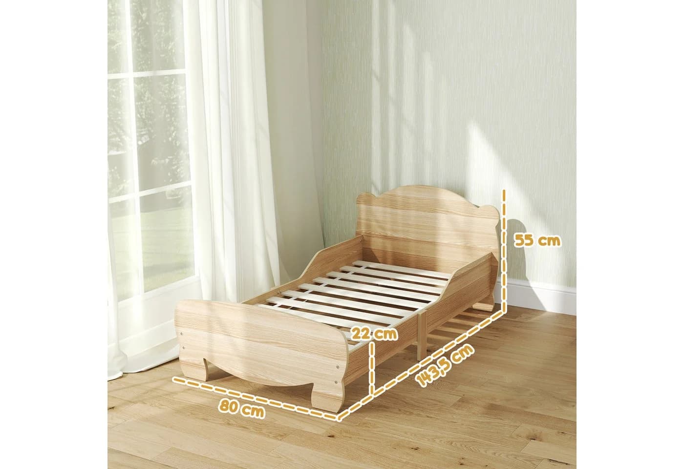 AIYAPLAY Kinderbett Bären-Design mit Schutzgitter Naturholz - Bild 3