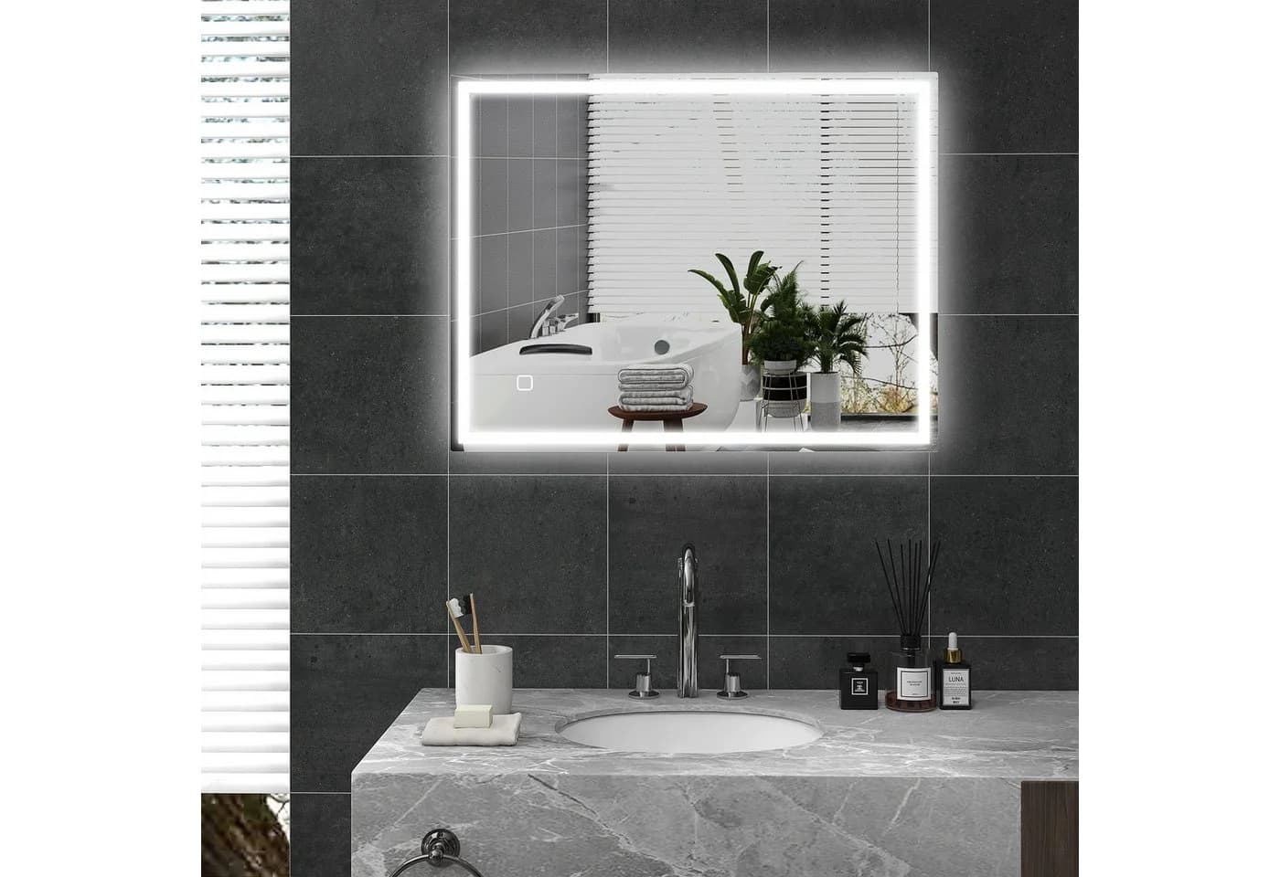 HOMCOM Badspiegel mit LED-Beleuchtung und Antibeschlagfunktion Silber - Bild 2