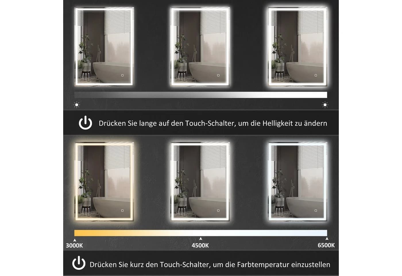 HOMCOM Badspiegel mit LED-Beleuchtung und Antibeschlagfunktion Silber - Bild 5
