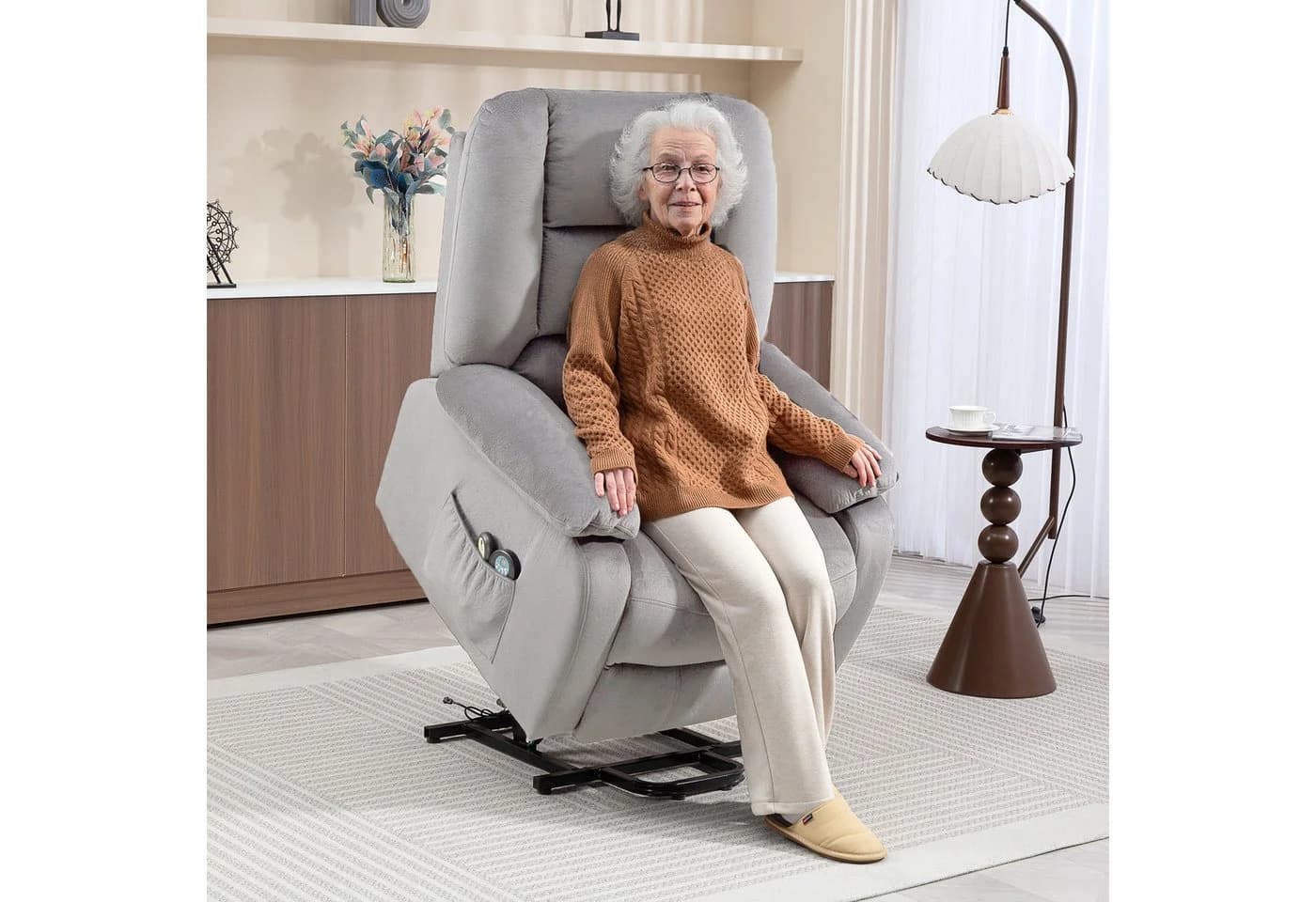 HOMCOM Relaxsessel Fernsehsessel Hellgrau mit Aufstehhilfe und Massagefunktion - Bild 2