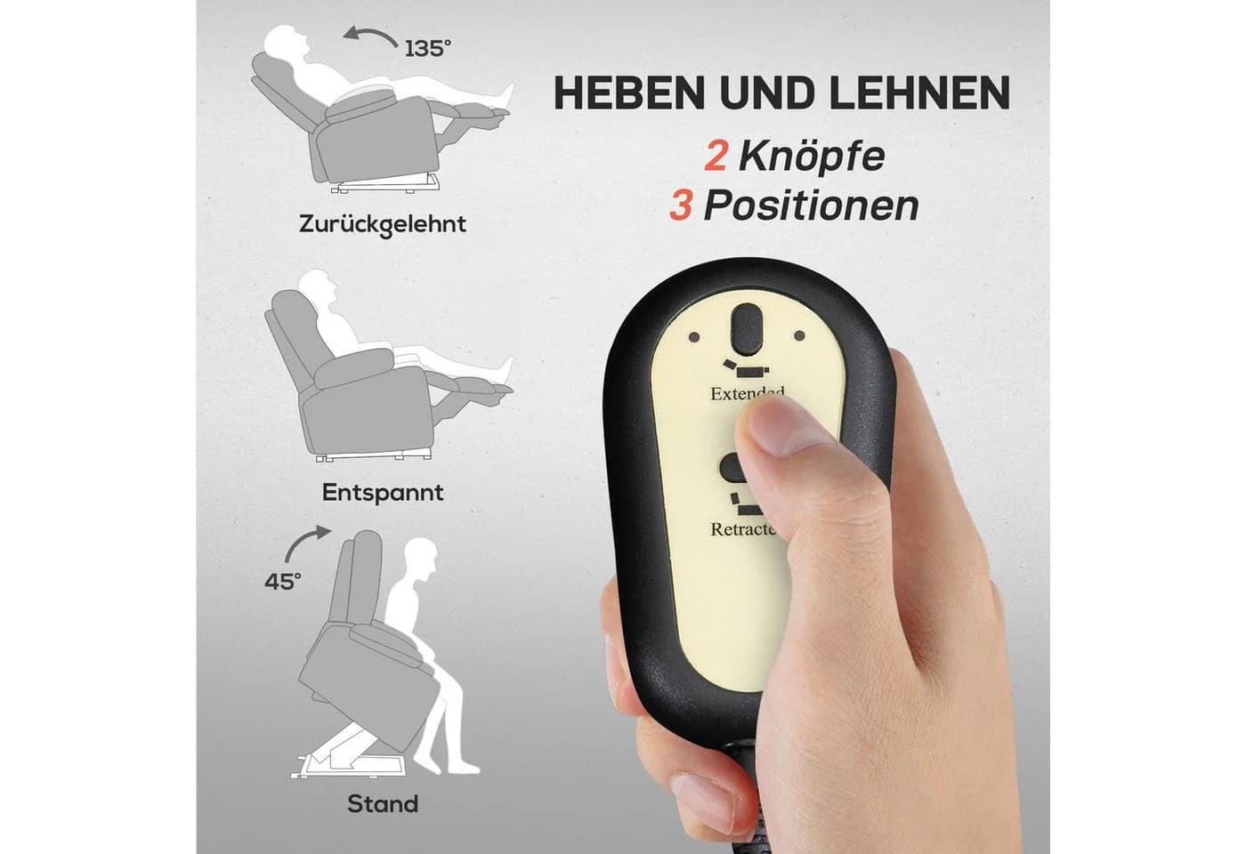 HOMCOM Relaxsessel Fernsehsessel Hellgrau mit Aufstehhilfe und Massagefunktion - Bild 4