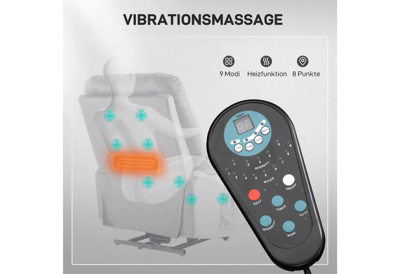 HOMCOM Relaxsessel Fernsehsessel Hellgrau mit Aufstehhilfe und Massagefunktion - Bild 5
