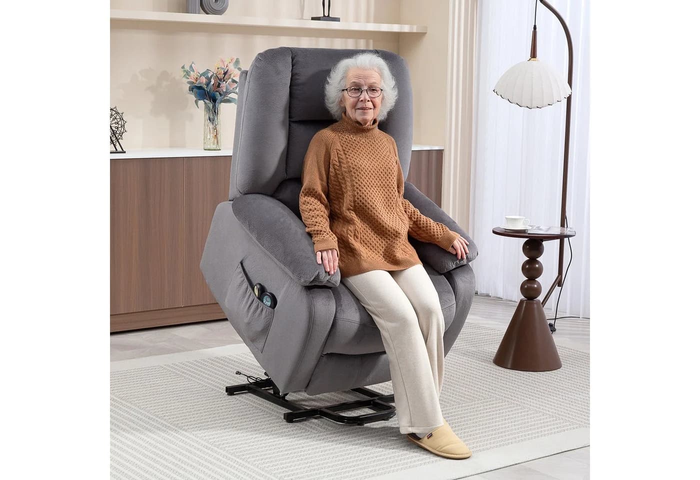 HOMCOM Relaxsessel Fernsehsessel mit Aufstehhilfe und Massagefunktion Dunkelgrau - Bild 2