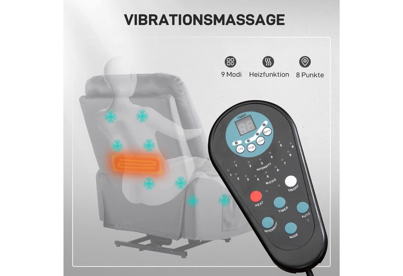HOMCOM Relaxsessel Fernsehsessel mit Aufstehhilfe und Massagefunktion Dunkelgrau - Bild 5