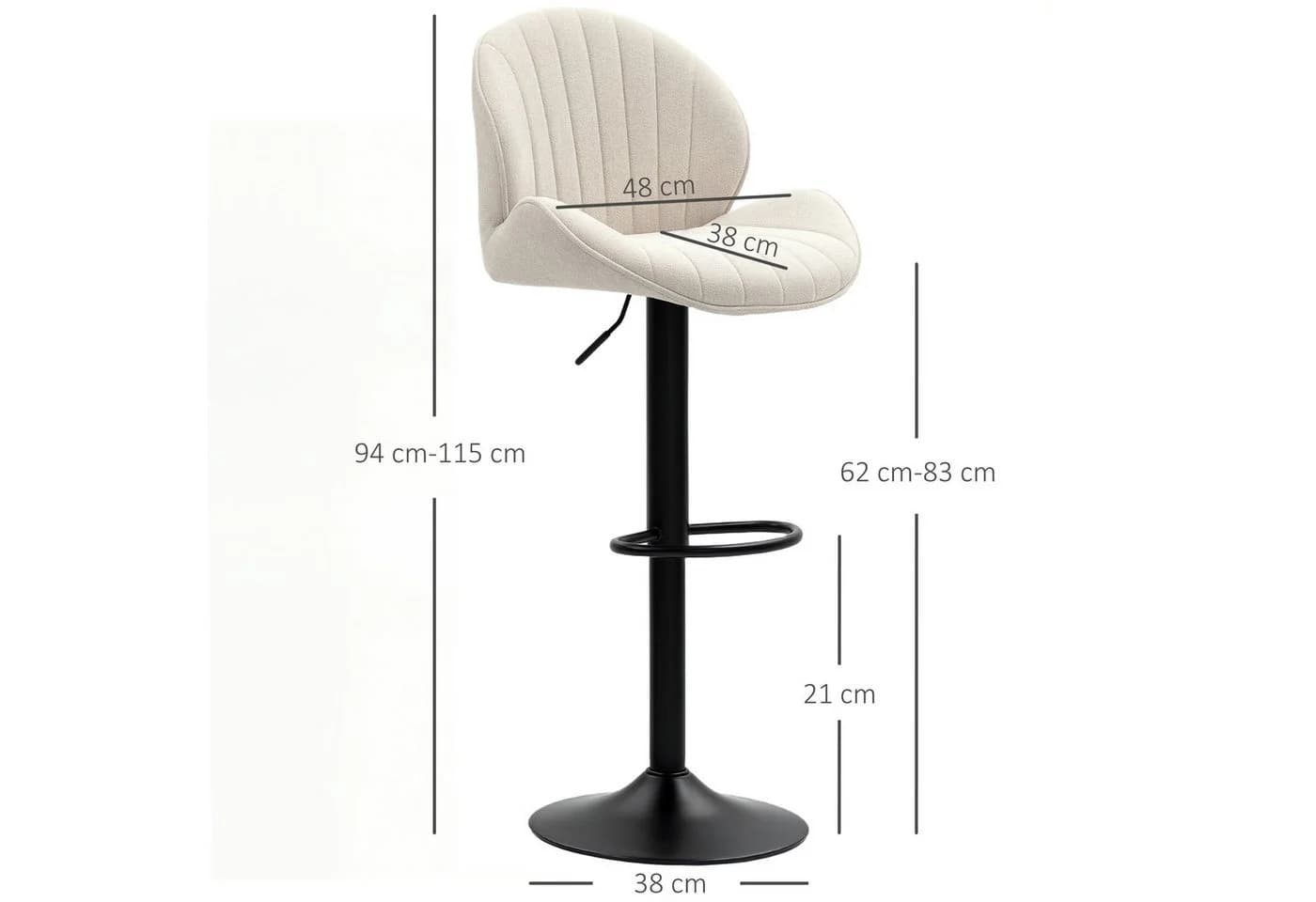 HOMCOM Barhocker 2er Set Höhenverstellbar Beige Schwarz - Bild 3