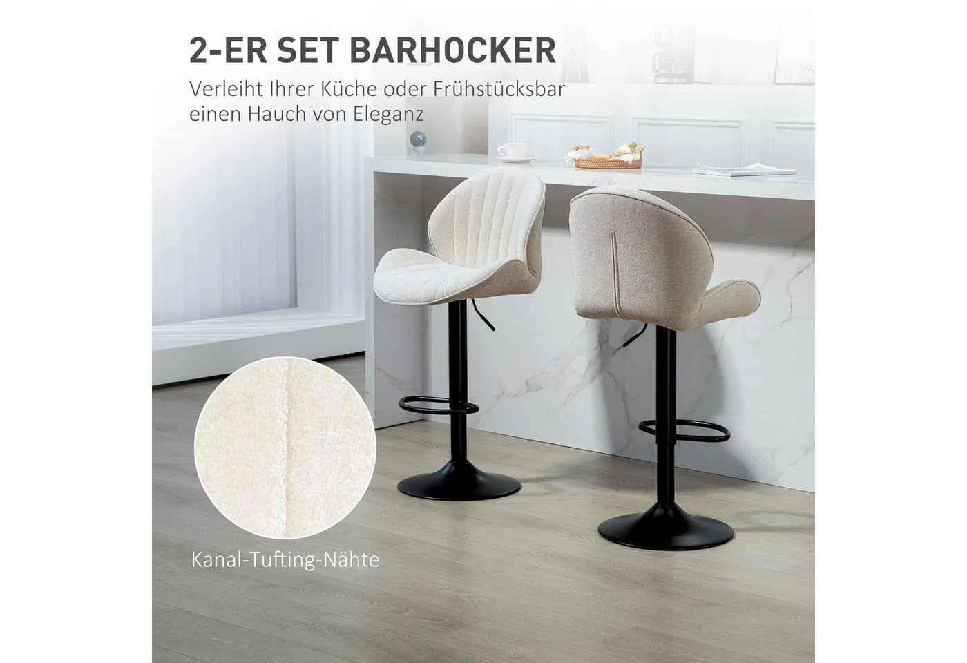HOMCOM Barhocker 2er Set Höhenverstellbar Beige Schwarz - Bild 4
