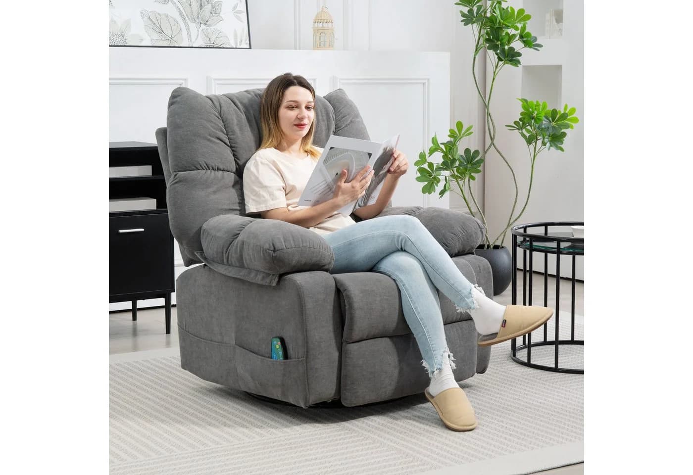 HOMCOM Massagesessel Relaxsessel mit Massagefunktion, Fernsehsessel mit Wärmefunktion, Liegefunktion, TV Sessel mit Seitentaschen, Fernbedienung, 98 x 90 x 98 cm, Dunkelgrau - Bild 2