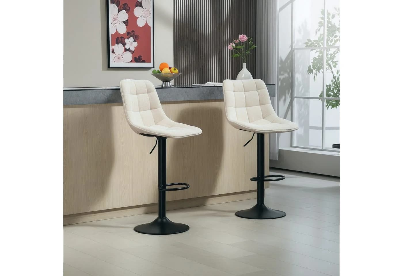 HOMCOM Barhocker 2er Set Beige Höhenverstellbar mit Lehne - Bild 2