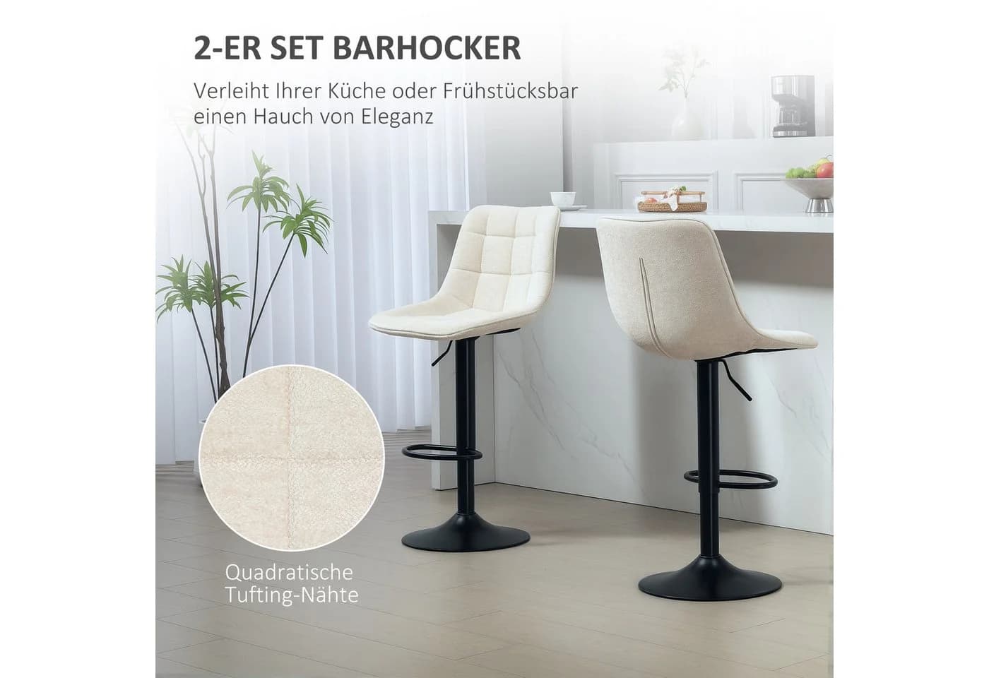 HOMCOM Barhocker 2er Set Beige Höhenverstellbar mit Lehne - Bild 4