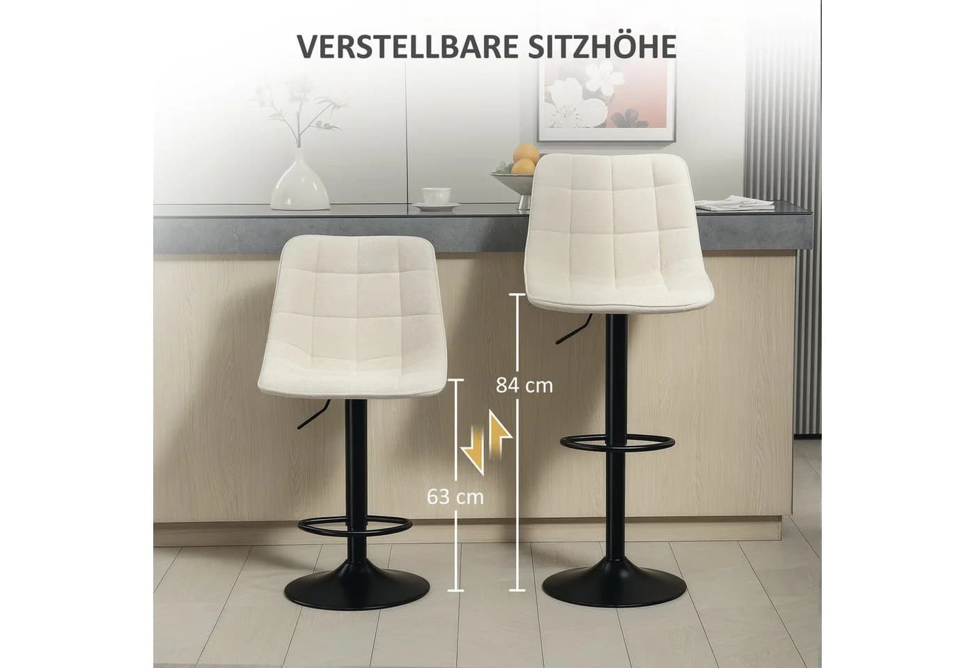HOMCOM Barhocker 2er Set Beige Höhenverstellbar mit Lehne - Bild 5