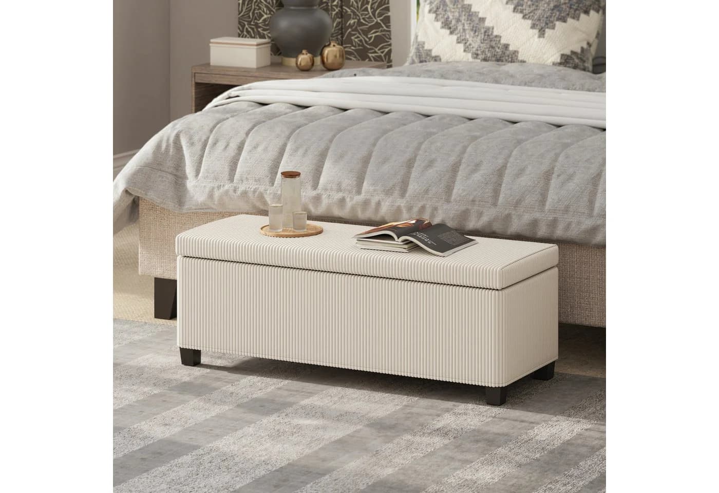 HOMCOM Sitzbank Ottomane Beige mit Stauraum und Cord-Bezug - Bild 2
