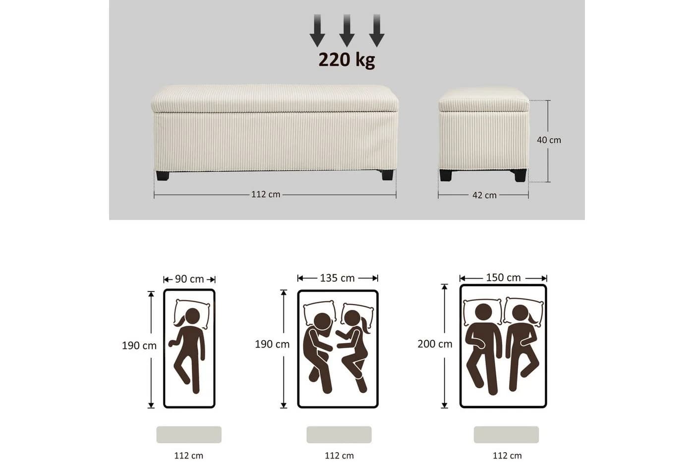 HOMCOM Sitzbank Ottomane Beige mit Stauraum und Cord-Bezug - Bild 3