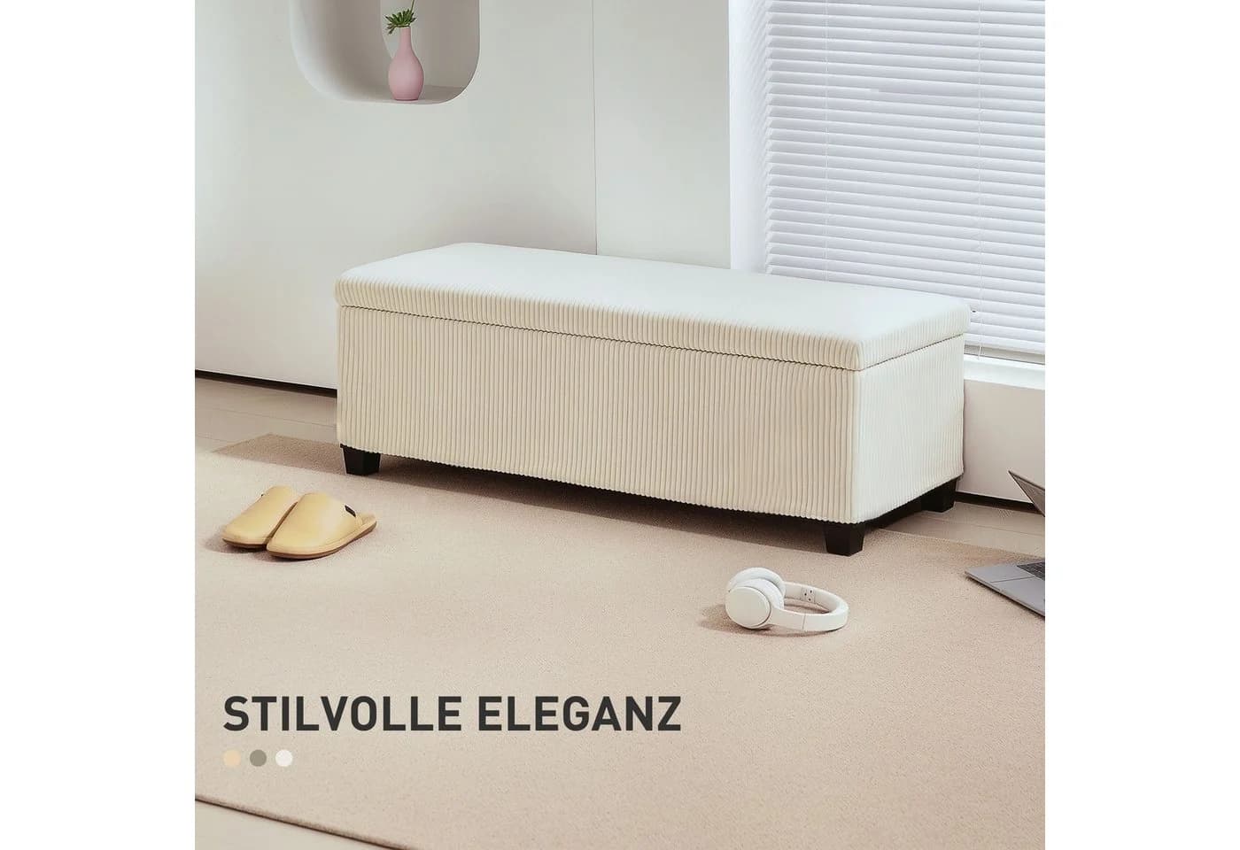 HOMCOM Sitzbank Ottomane Beige mit Stauraum und Cord-Bezug - Bild 4