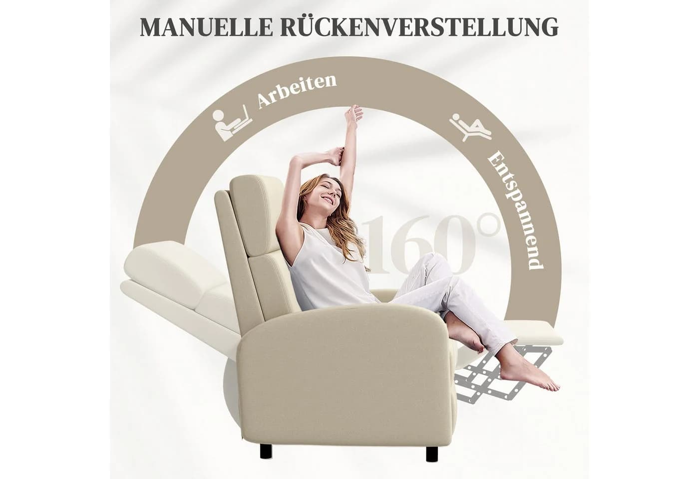 HOMCOM Relaxsessel Fernsehsessel mit Liegefunktion Cremeweiß - Bild 4