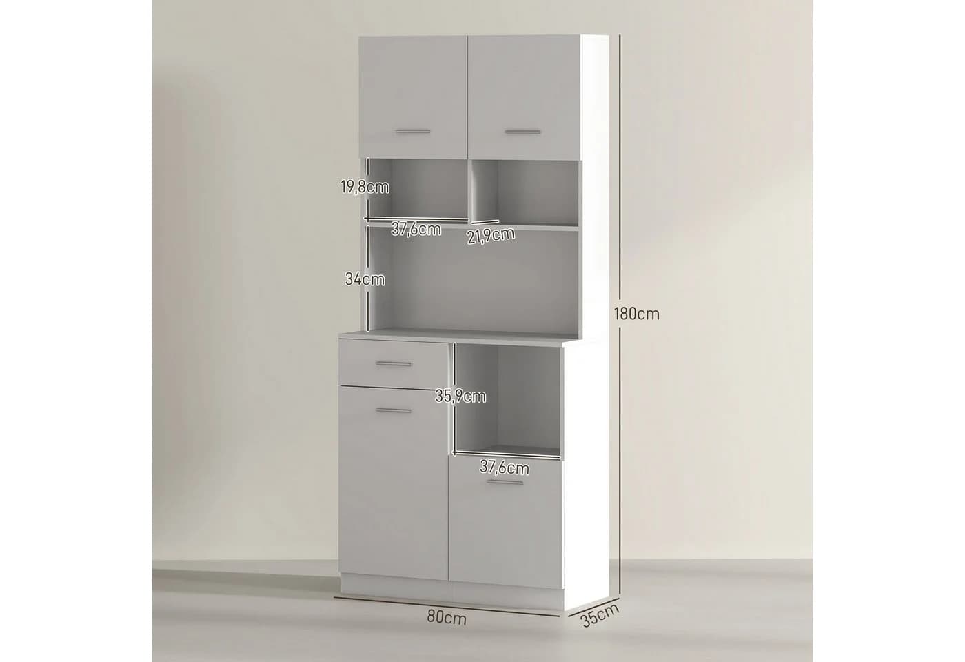 HOMCOM Küchenbuffet Hochschrank Weiß mit Soft-Close-Tür - Bild 3