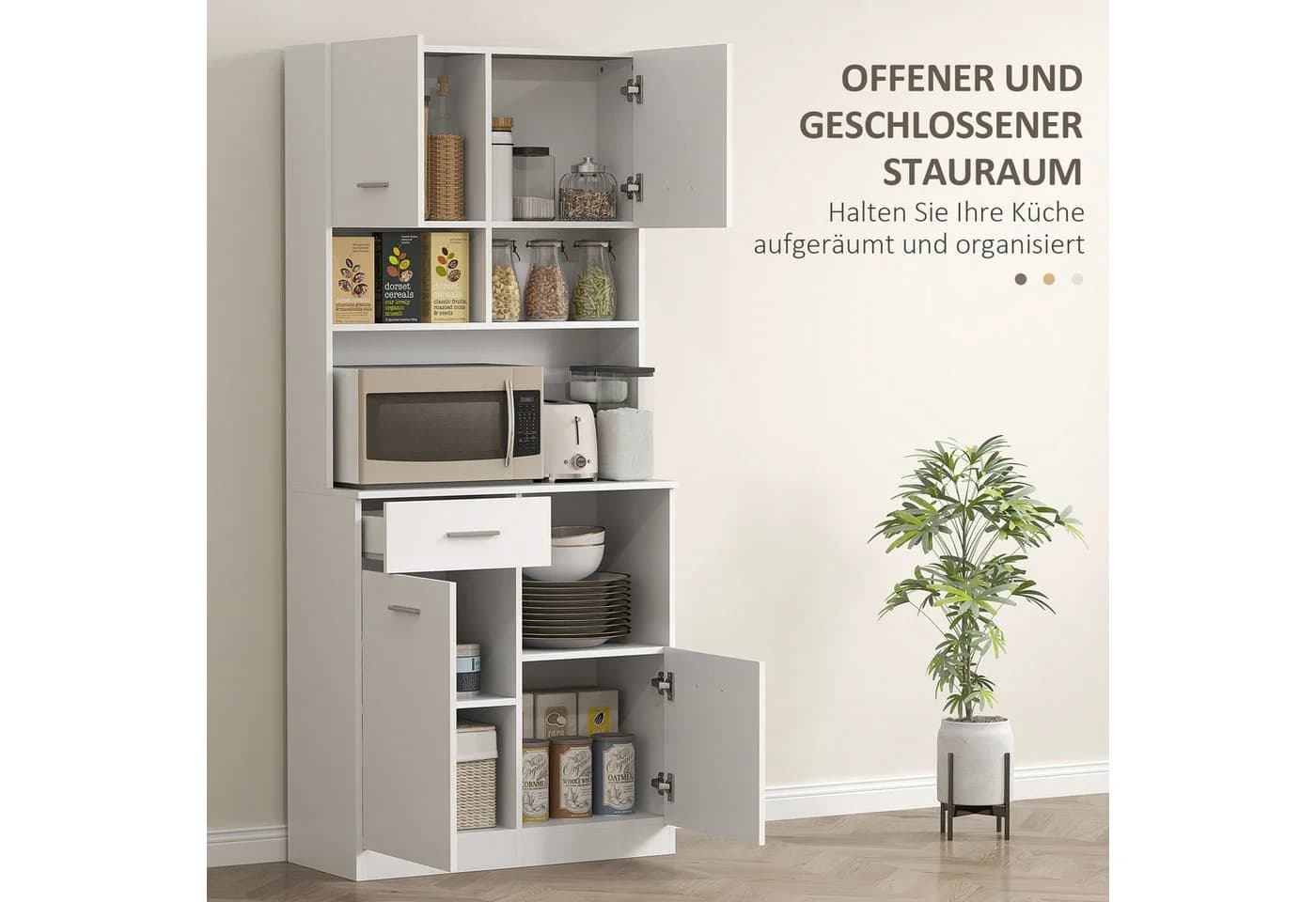 HOMCOM Küchenbuffet Hochschrank Weiß mit Soft-Close-Tür - Bild 4