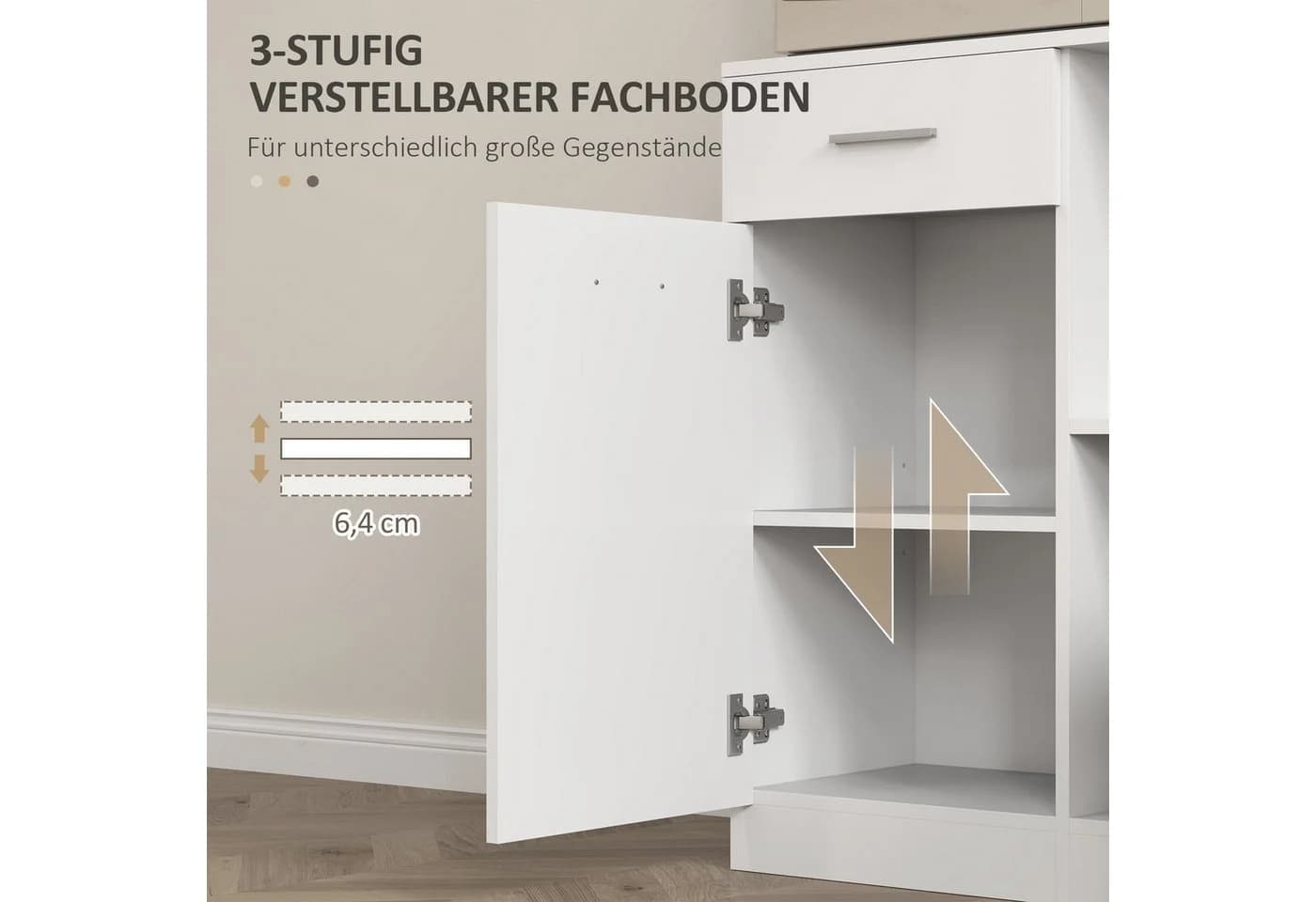 HOMCOM Küchenbuffet Hochschrank Weiß mit Soft-Close-Tür - Bild 5