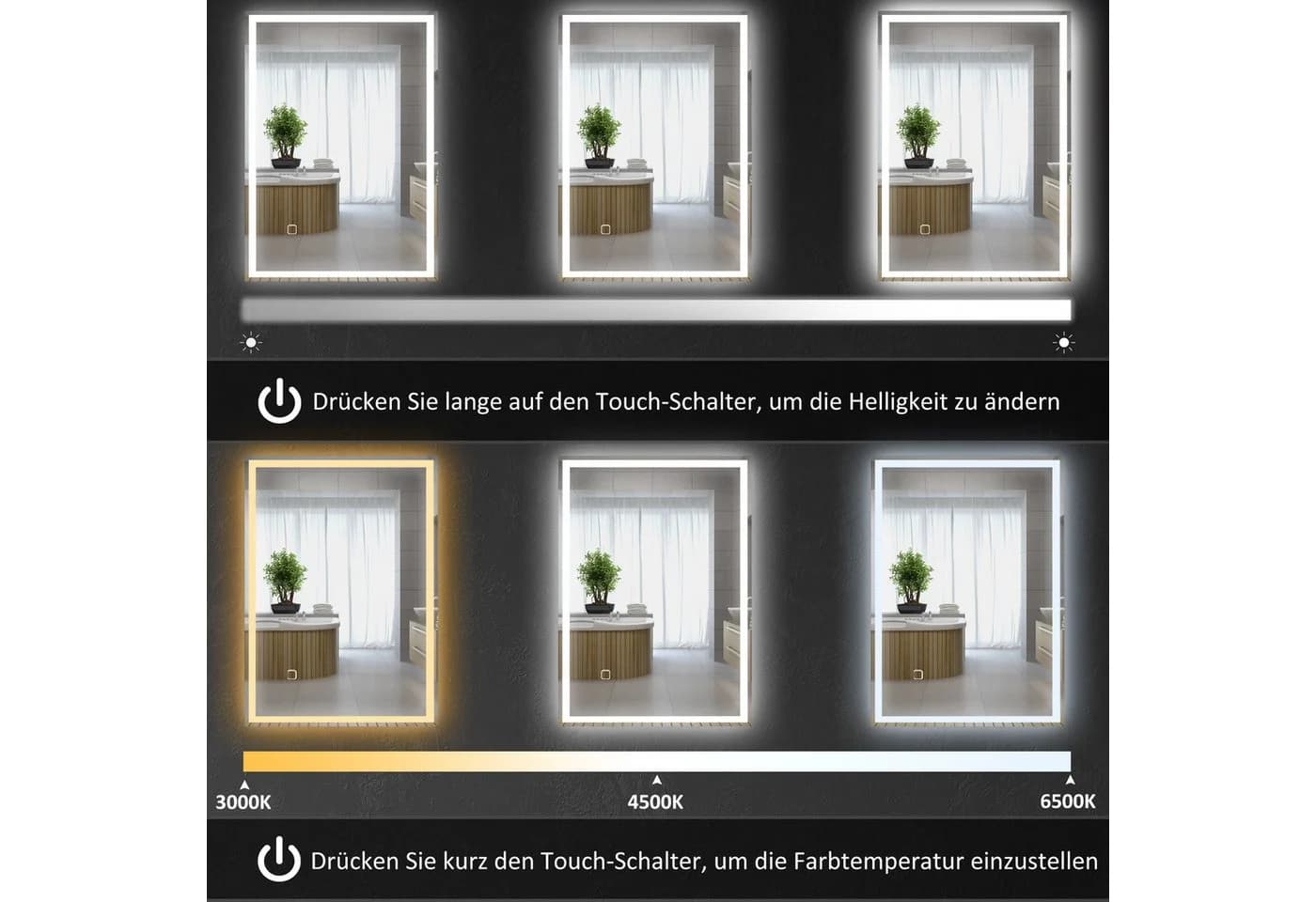 HOMCOM LED Badspiegel Silber mit Touchschalter und Entnebelung - Bild 5