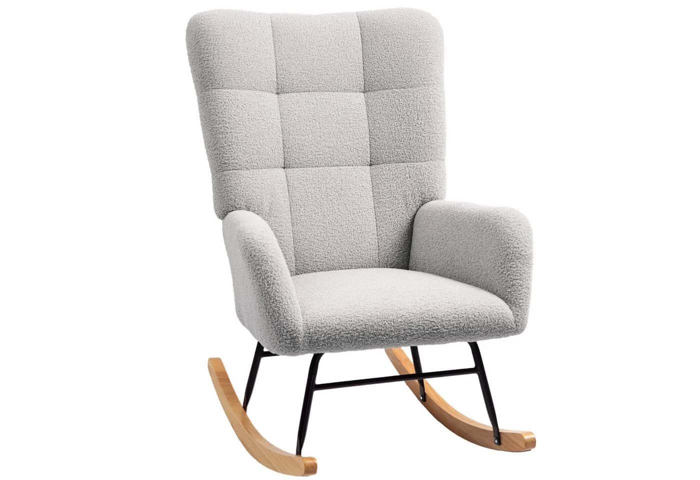 HOMCOM Schaukelstuhl Grau Teddysamt mit Armlehne Relaxsessel