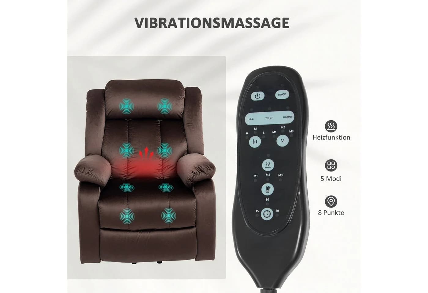 HOMCOM Massagesessel Fernsehsessel Braun mit Aufstehhilfe & Heizfunktion - Bild 5