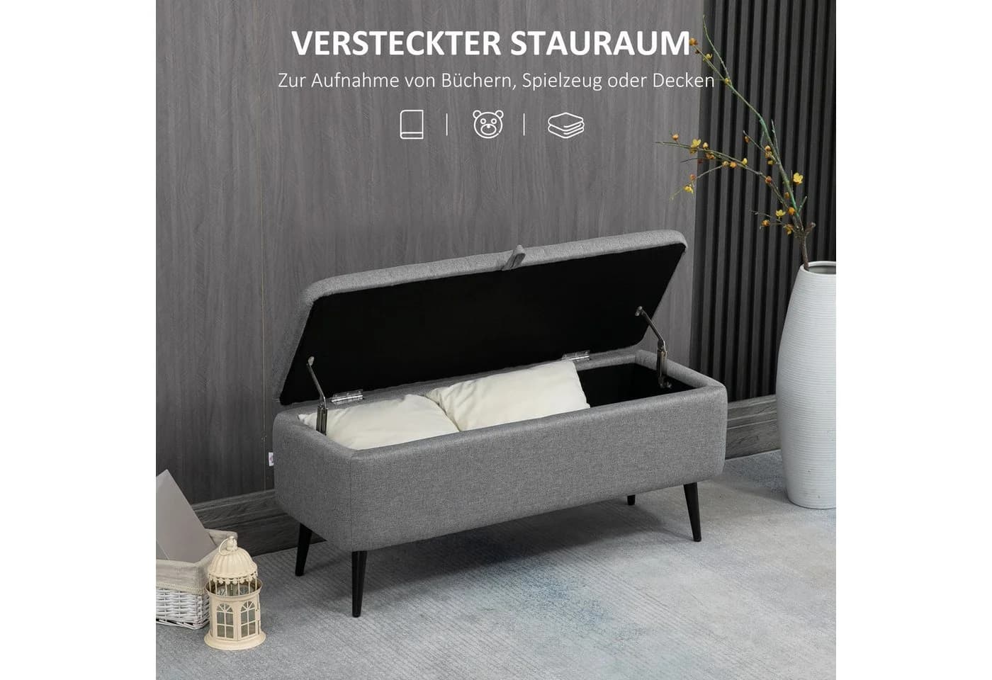 HOMCOM Sitzbank mit Stauraum, Stahlbeine, Polsterbank mit Leinenoptik - Bild 4
