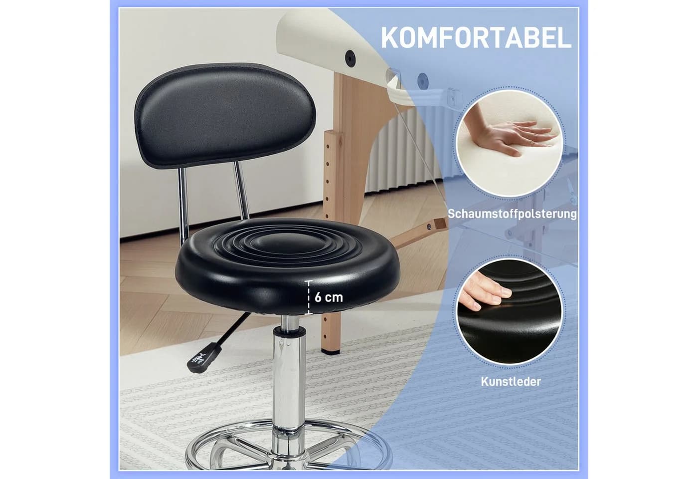 HOMCOM Drehhocker höhenverstellbar Bürohocker Schwarz - Bild 4