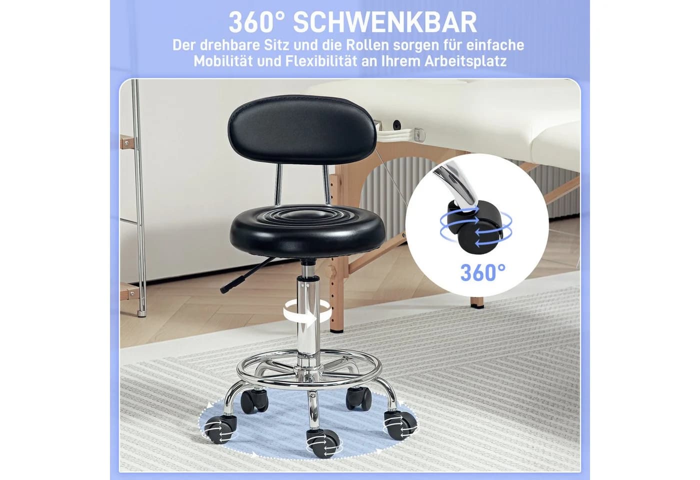 HOMCOM Drehhocker höhenverstellbar Bürohocker Schwarz - Bild 5