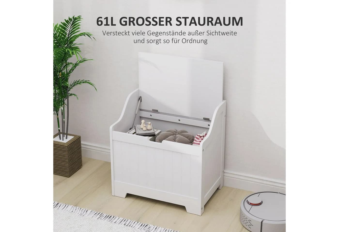 HOMCOM Aufbewahrungstruhe Weiß mit Sicherheitsscharnier - Bild 4