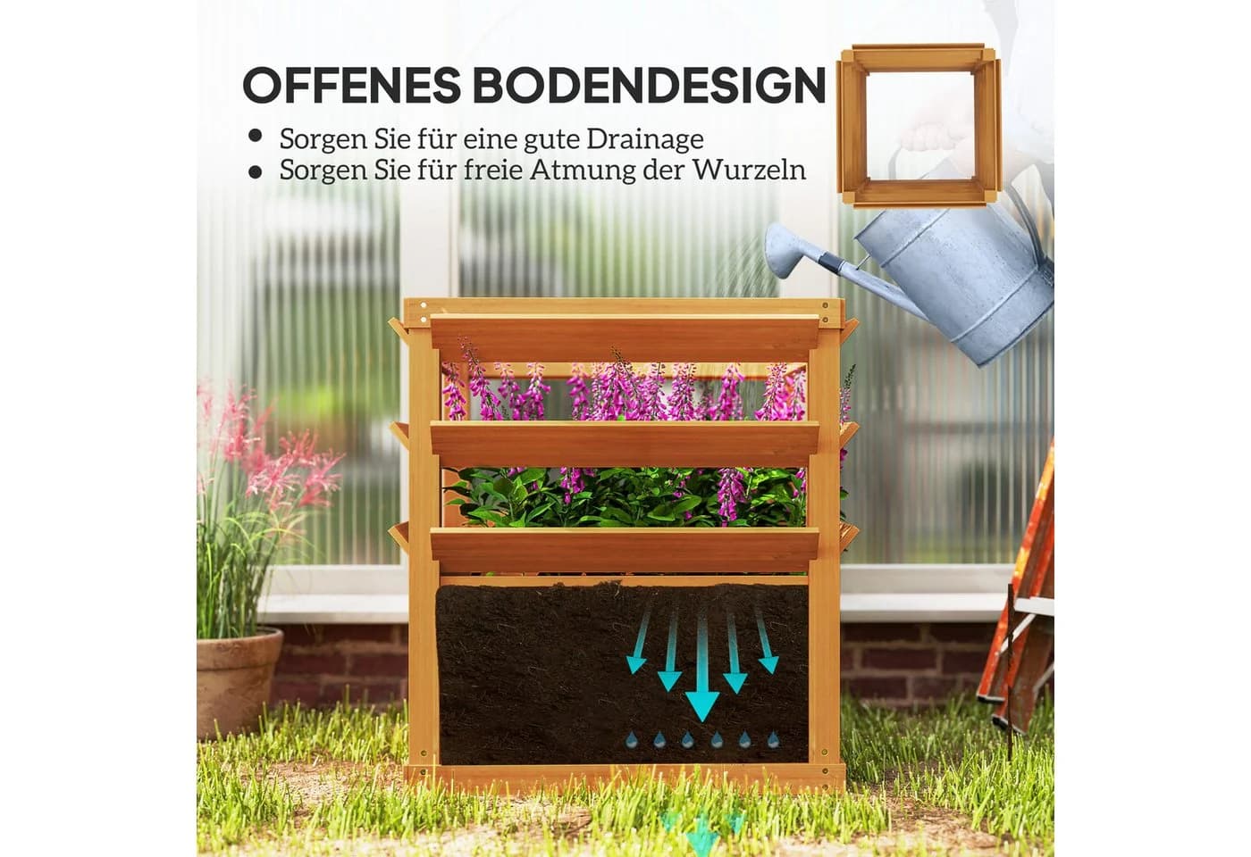 Outsunny Hochbeet mit Rankgitter Karamellbraun Tannenholz - Bild 5