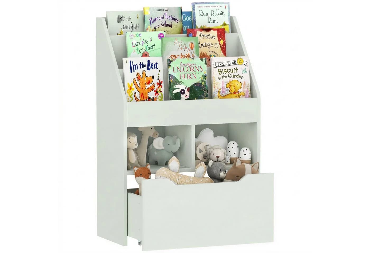 HOMCOM Kinderregal mit Schublade, 3 Ablagefächern und 2 offenen Fächern, Hellgrün - Bild 2