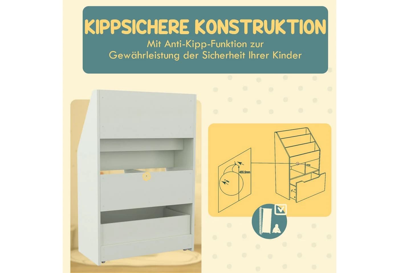 HOMCOM Kinderregal mit Schublade, 3 Ablagefächern und 2 offenen Fächern, Hellgrün - Bild 5