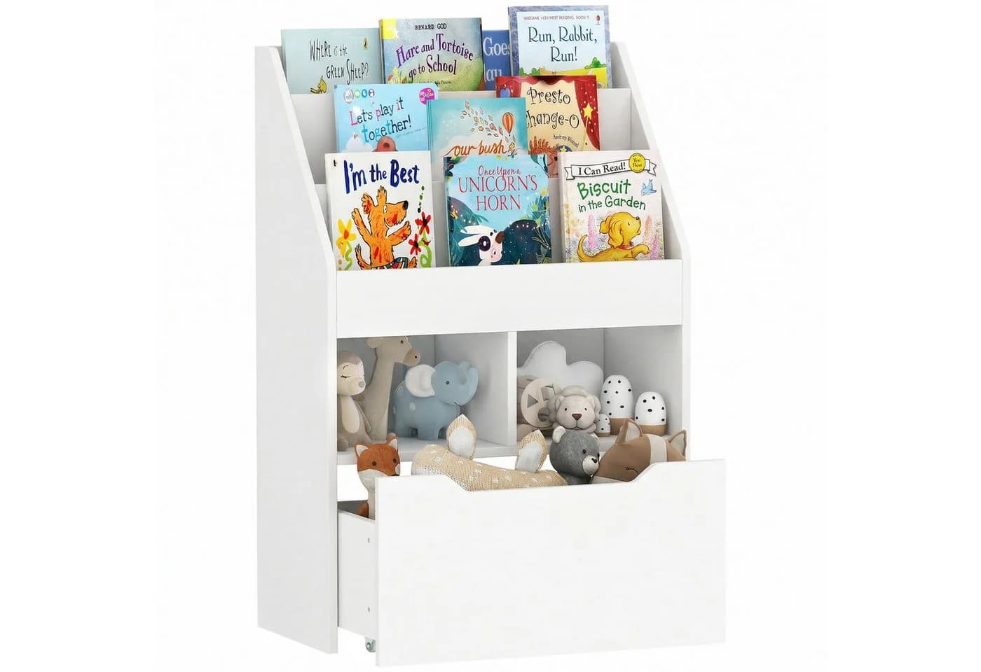 HOMCOM Kinderregal mit Schublade, 3 Ablagefächer und 2 offene Fächer, Aufbewahrungsregal 1-tlg., für Kinderzimmer, Spielzimmer, Weiß - Bild 2