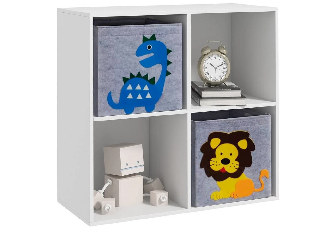 ZONEKIZ Kinderregal Bücherregal mit 2 Aufbewahrungsboxen, Weiß