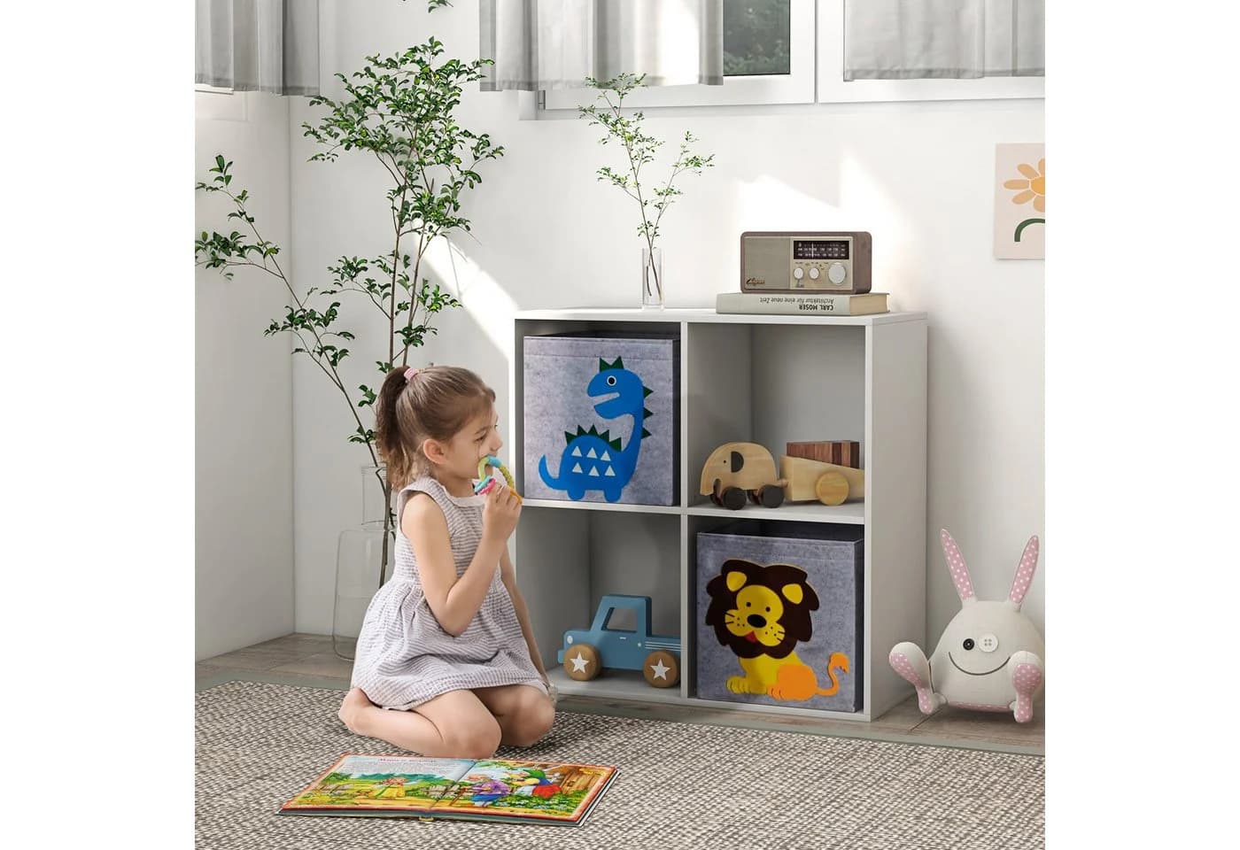 ZONEKIZ Kinderregal Bücherregal mit 2 Aufbewahrungsboxen, Weiß - Bild 2