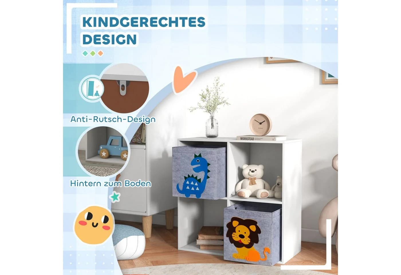 ZONEKIZ Kinderregal Bücherregal mit 2 Aufbewahrungsboxen, Weiß - Bild 4